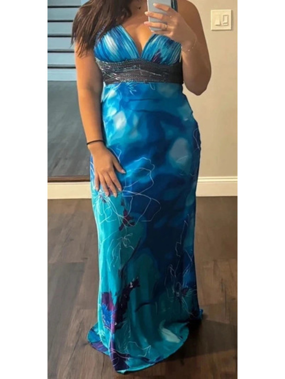 Cachet blue floral maxi dress with sequin detail size 10